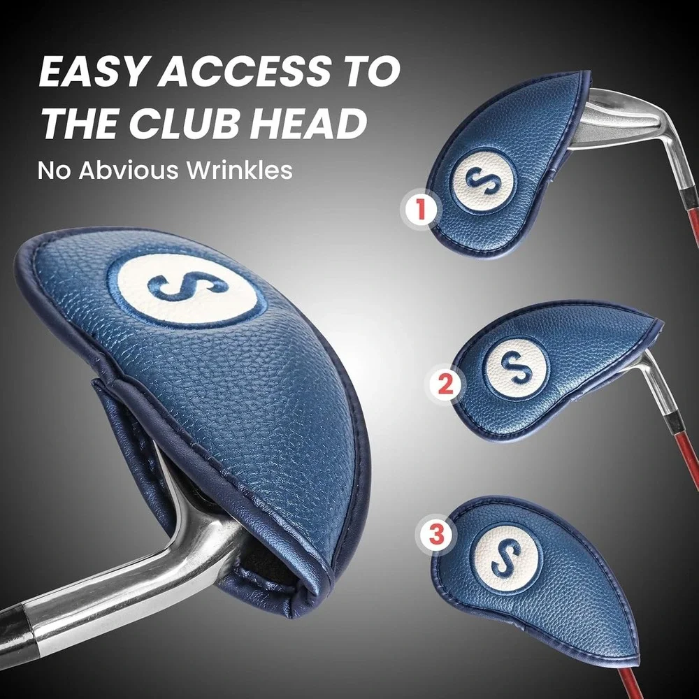 Finger Ten Magnetic Golf Iron Headcovers Set 11pc Blue PU Leather 3-9 P A S L